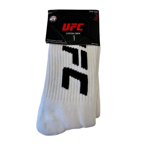 3- UFC Crew Socks White Black NWT Cotton Antimicrobial Moisture Control - Picture 1 of 5